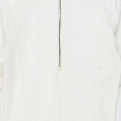 River Island Womens White Polyester Sheath Size 12 Round Neck Zip