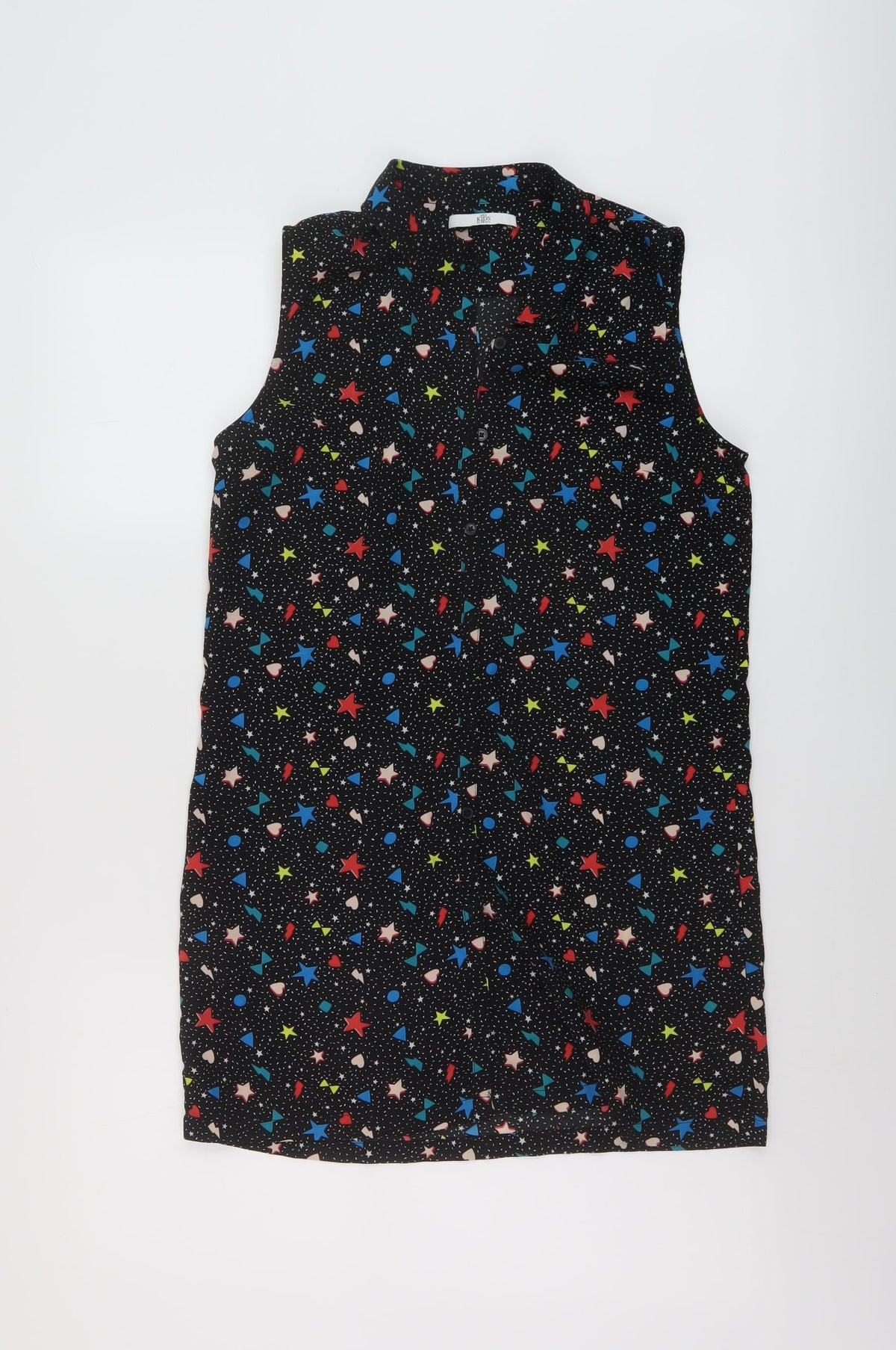 Additional front view of Marks & Spencer girls’ black geometric polyester basic blouse, size 13-14, years collared button