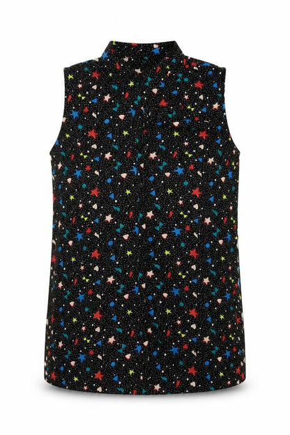 Front view of Marks & Spencer girls’ black geometric polyester basic blouse, size 13-14, years collared button