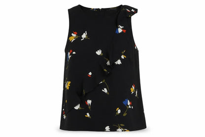 MDM Womens Black Floral Polyester Basic T-Shirt Size 14 Round Neck