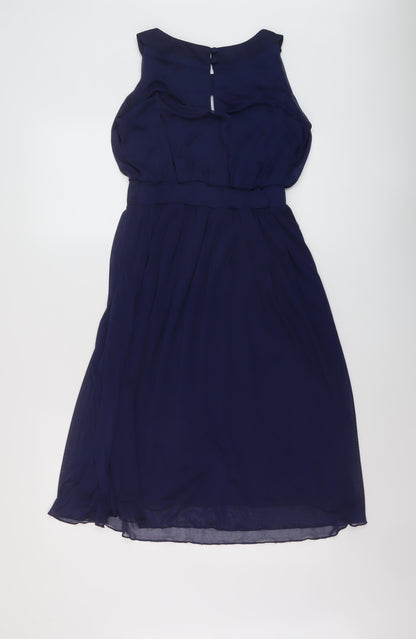 Dorothy Perkins Womens Blue Polyester A-Line Size 10 Round Neck Button