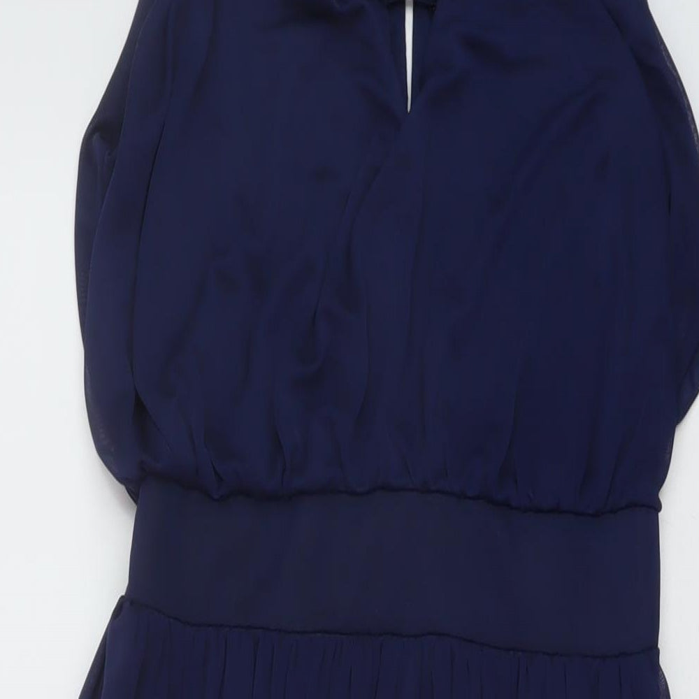 Dorothy Perkins Womens Blue Polyester A-Line Size 10 Round Neck Button