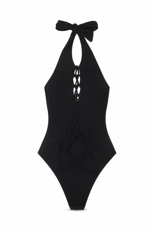 Womens UK Size 10 Boohoo One-Piece Black Bodysuit