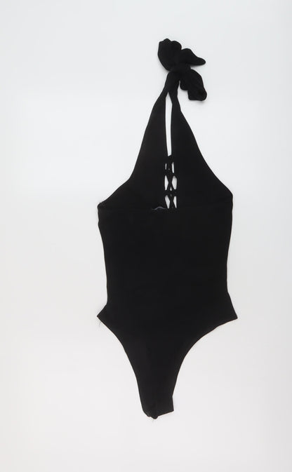 Boohoo Womens Black Polyester Bodysuit One-Piece Size 10 Snap