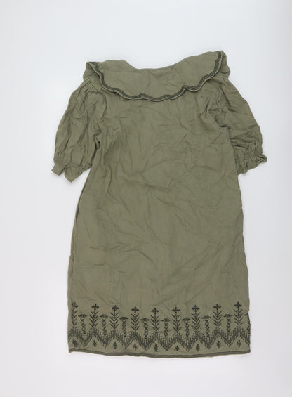 NEXT Womens Green Viscose Shirt Dress Size 10 V-Neck Button