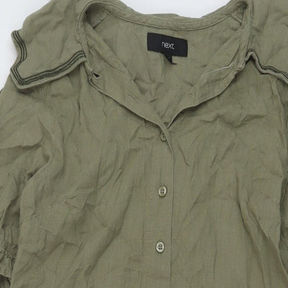 NEXT Womens Green Viscose Shirt Dress Size 10 V-Neck Button