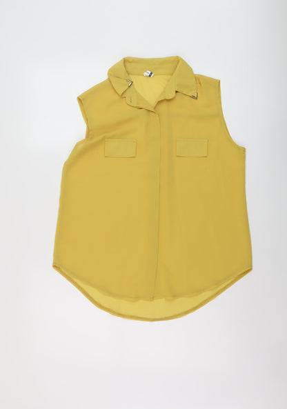 Favo Look Womens Yellow Polyester Basic Blouse Size 2XL Collared