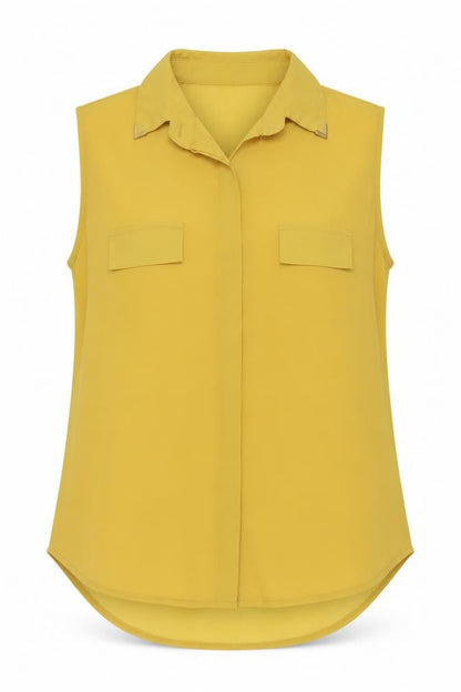 Favo Look Womens Yellow Polyester Basic Blouse Size 2XL Collared