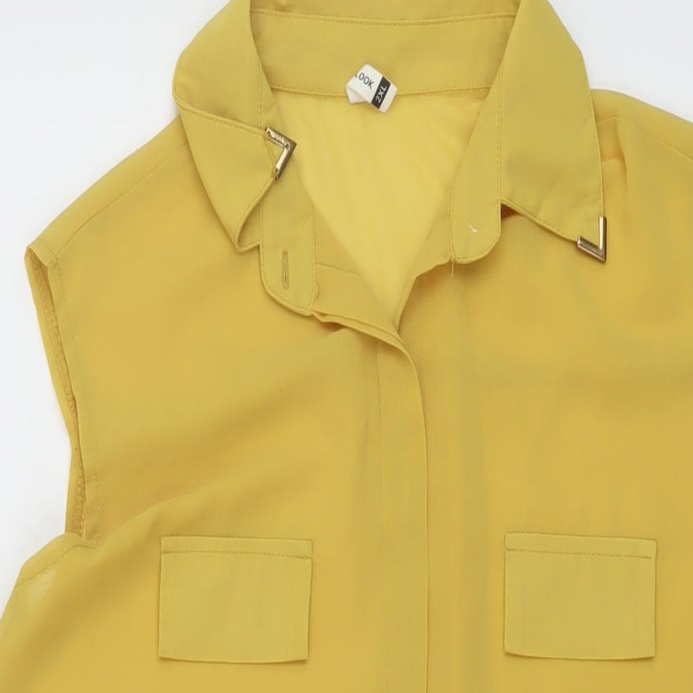Favo Look Womens Yellow Polyester Basic Blouse Size 2XL Collared