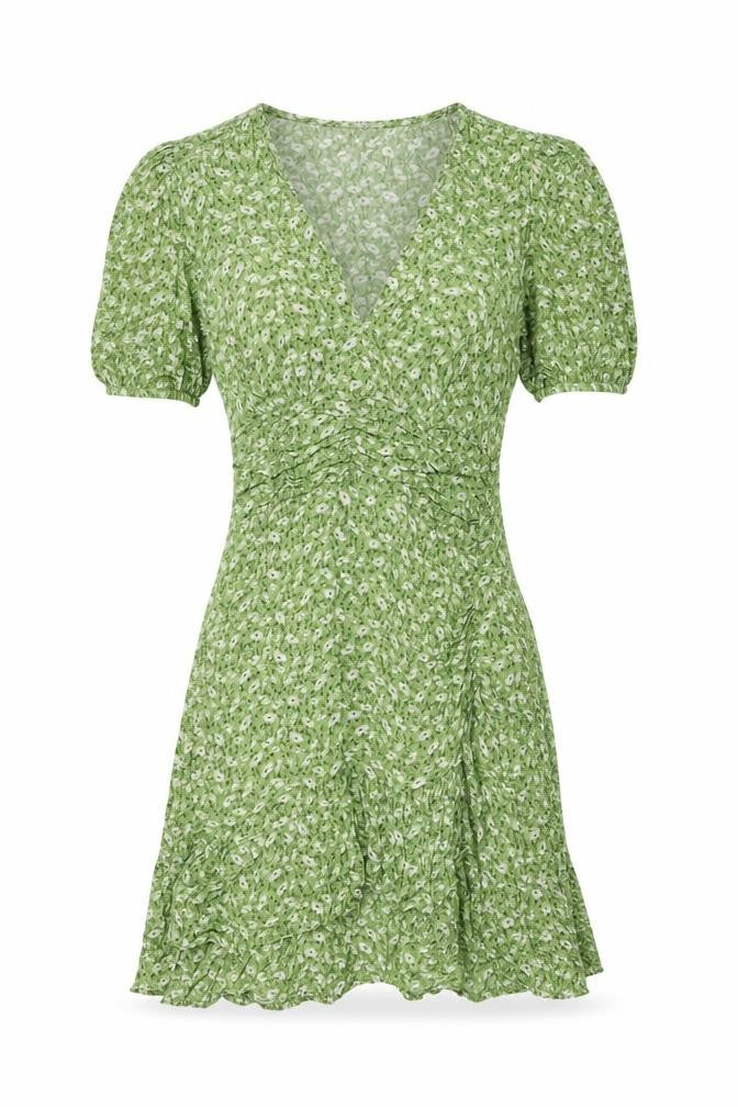 Stradivarius Womens Green Floral Polyester A-Line Size M V-Neck Pullover