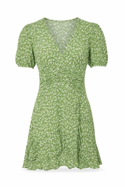 Stradivarius Womens Green Floral Polyester A-Line Size M V-Neck Pullover