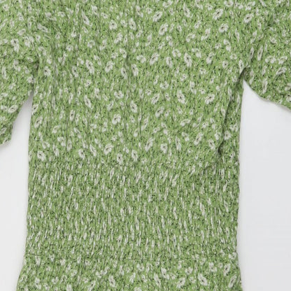 Stradivarius Womens Green Floral Polyester A-Line Size M V-Neck Pullover