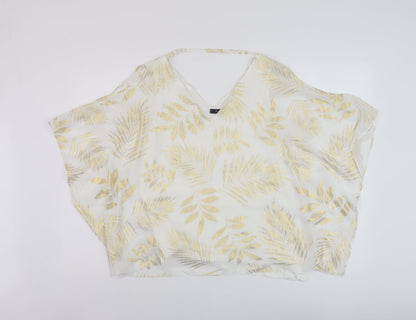 MCo Womens White Geometric Polyester Basic Blouse Size 14 V-Neck