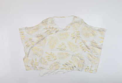 MCo Womens White Geometric Polyester Basic Blouse Size 14 V-Neck