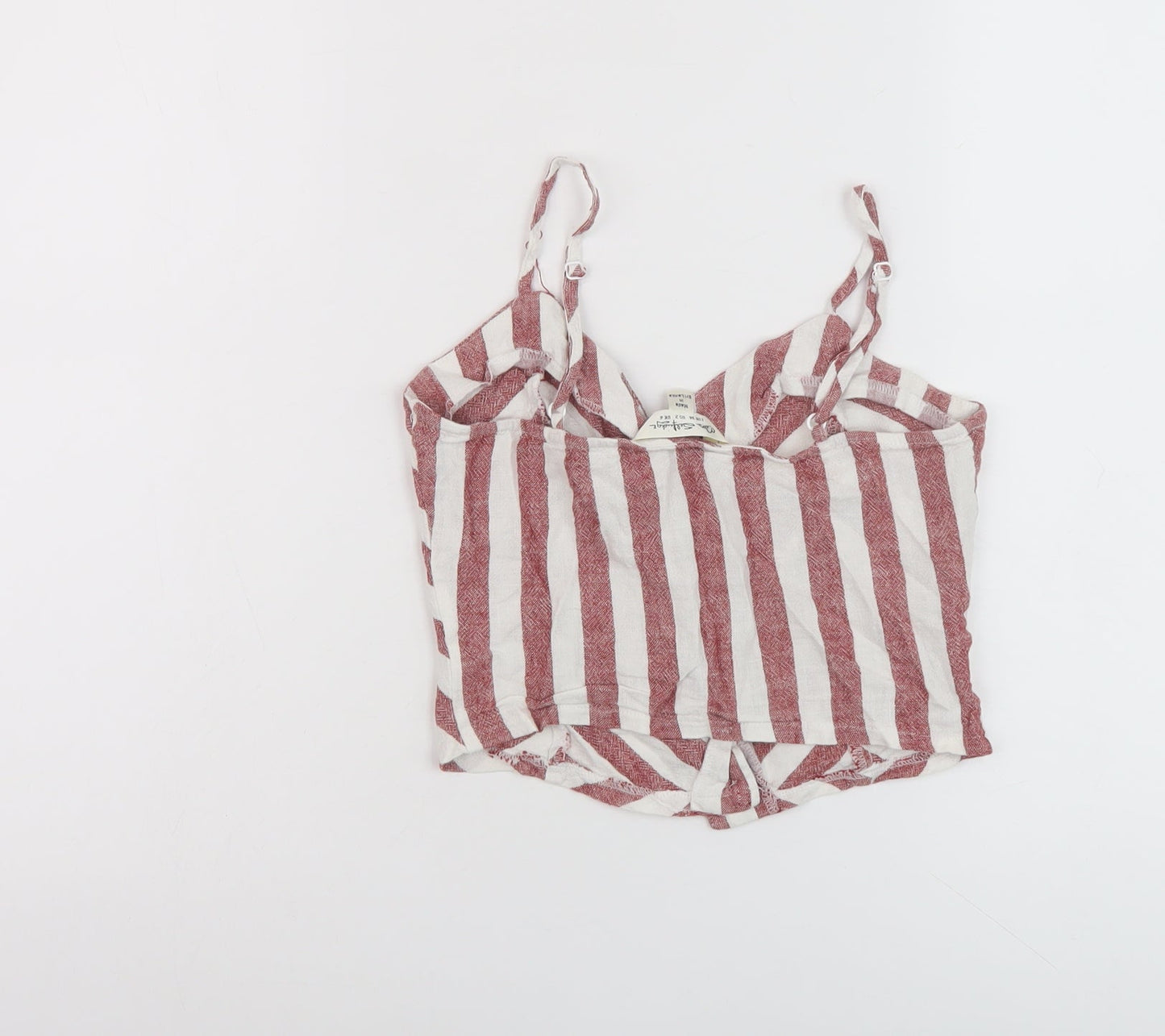 Miss Selfridge Womens Red Striped Linen Cropped Tank Size 6 V-Neck