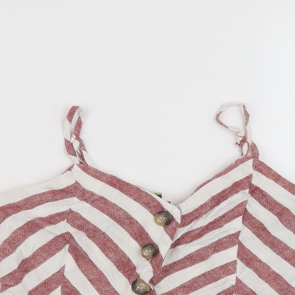 Miss Selfridge Womens Red Striped Linen Cropped Tank Size 6 V-Neck