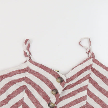 Miss Selfridge Womens Red Striped Linen Cropped Tank Size 6 V-Neck