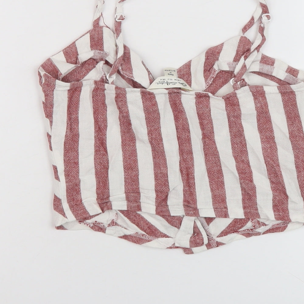 Miss Selfridge Womens Red Striped Linen Cropped Tank Size 6 V-Neck