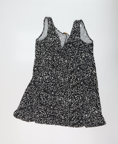 Marks and Spencer Womens Black Geometric Viscose A-Line Size 12 V-Neck Pullover