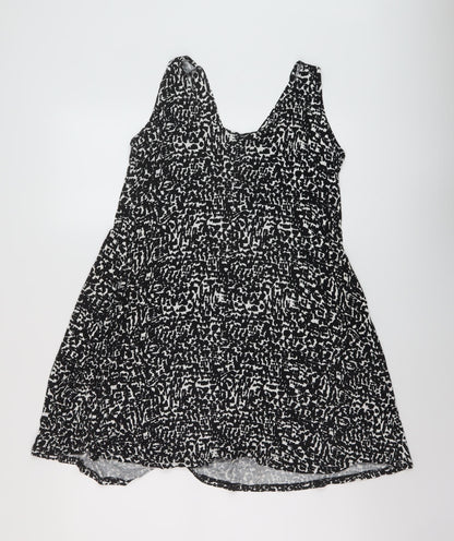 Marks and Spencer Womens Black Geometric Viscose A-Line Size 12 V-Neck Pullover