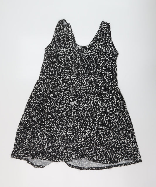 Marks and Spencer Womens Black Geometric Viscose A-Line Size 12 V-Neck Pullover