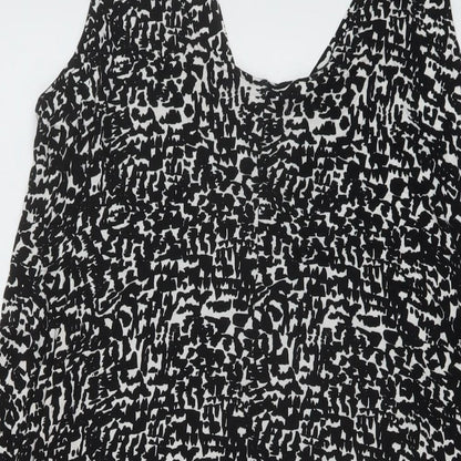 Marks and Spencer Womens Black Geometric Viscose A-Line Size 12 V-Neck Pullover