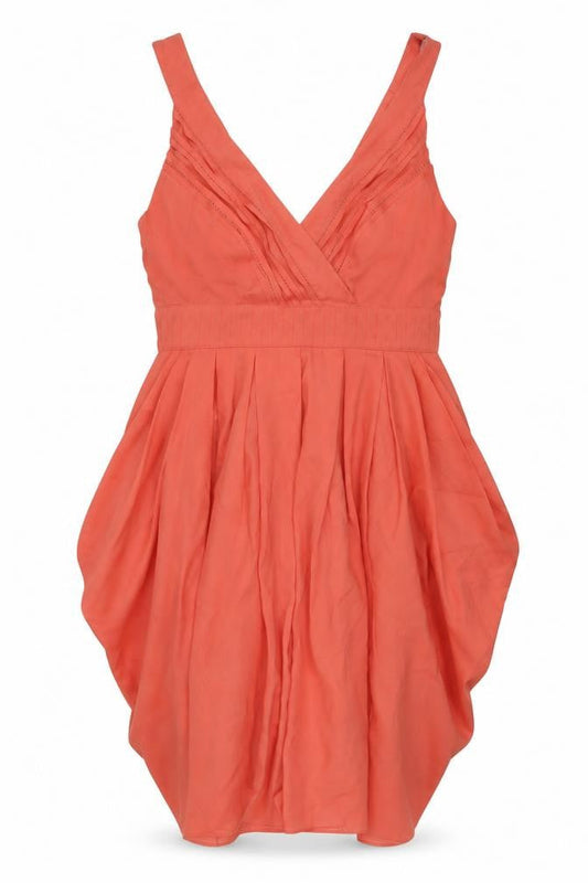Front view of Red Herring women’s orange polyester mini, size UK 10, v-neck zip
