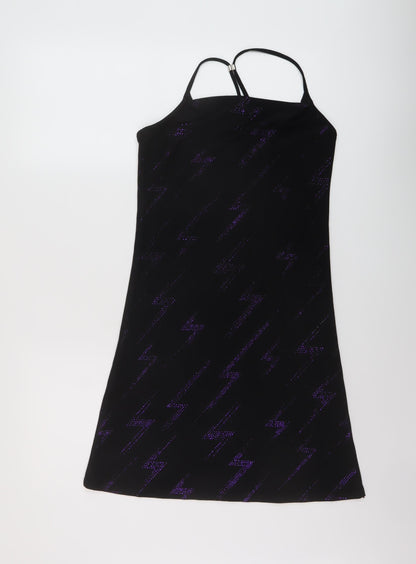Feeling Womens Black Geometric Polyester Mini Size M Square Neck Pullover