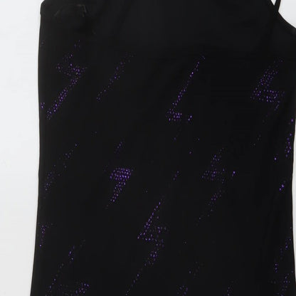 Feeling Womens Black Geometric Polyester Mini Size M Square Neck Pullover