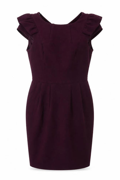 Warehouse Womens Purple Polyester Sheath Size 14 Round Neck Zip