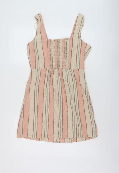 River Island Womens Multicoloured Striped Cotton Mini Size 10 Sweetheart Button