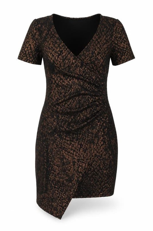 Apricot Womens Black Animal Print Polyester Bodycon Size 8 V-Neck Pullover