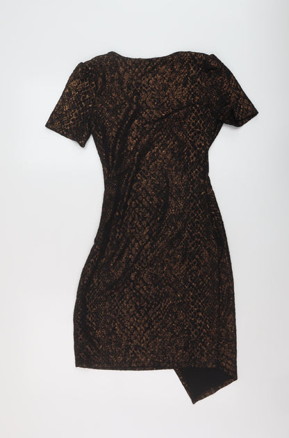 Apricot Womens Black Animal Print Polyester Bodycon Size 8 V-Neck Pullover