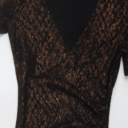 Apricot Womens Black Animal Print Polyester Bodycon Size 8 V-Neck Pullover