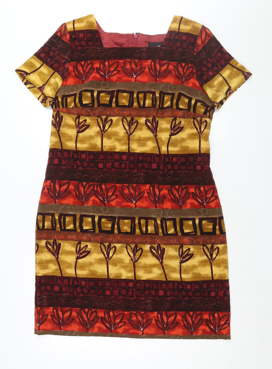 Additional front view of Byer Studio women’s multicoloured geometric polyester shift, size UK 14, square neck zip