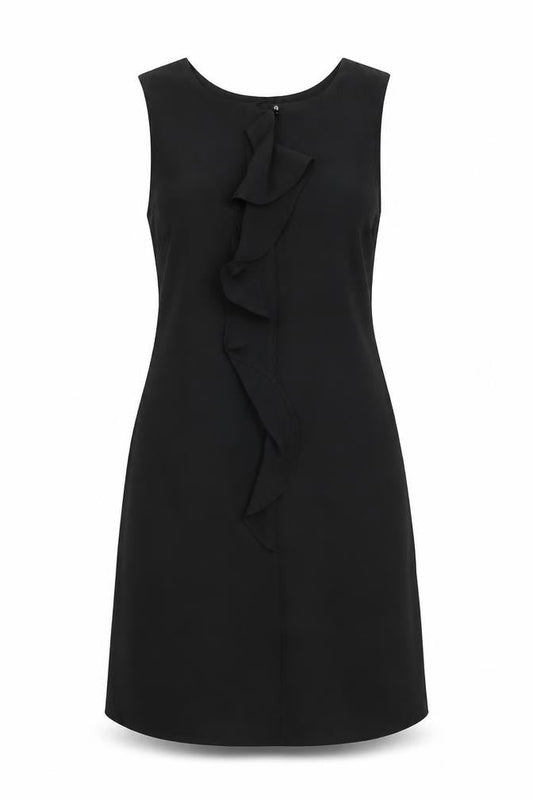 Lipsy Womens Black Polyester Shift Size 8 Round Neck Button - Waterfall Frill