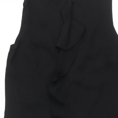 Lipsy Womens Black Polyester Shift Size 8 Round Neck Button - Waterfall Frill
