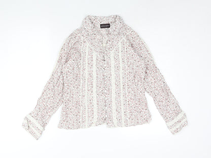 Principles Womens Ivory Floral Cotton Basic Button-Up Size 12 Collared - Lace Trim
