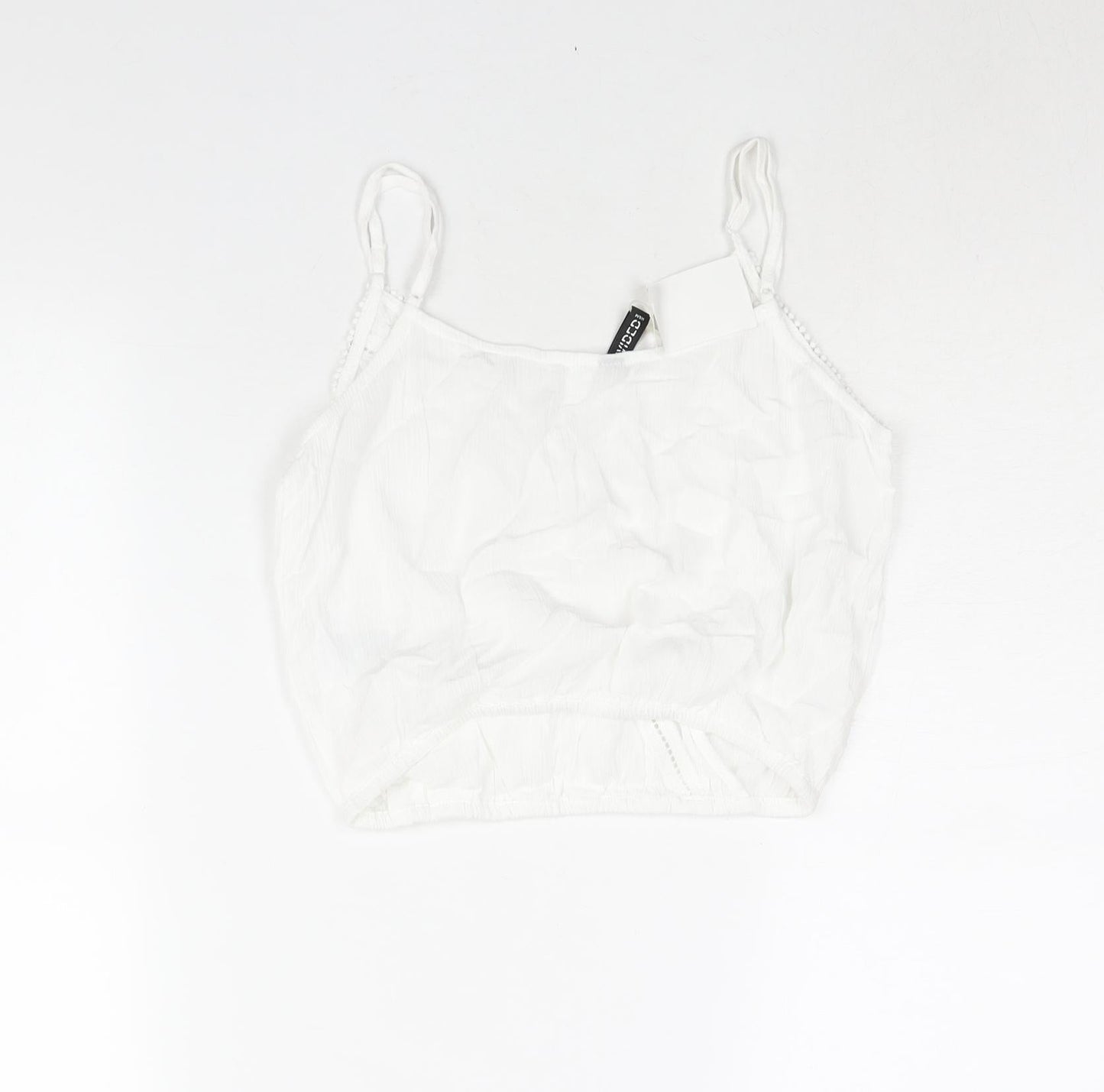 Divided by H&M Womens White Viscose Cropped Blouse Size 8 V-Neck - Lace Trim