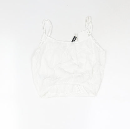Divided by H&M Womens White Viscose Cropped Blouse Size 8 V-Neck - Lace Trim