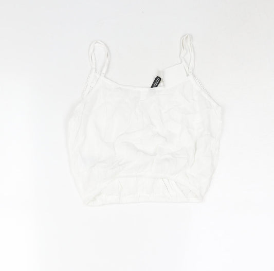 Divided by H&M Womens White Viscose Cropped Blouse Size 8 V-Neck - Lace Trim