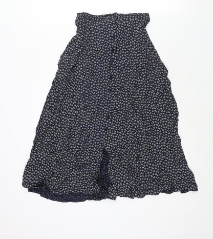 Principles Womens Blue Geometric Polyester Flare Skirt Size 24 in Button