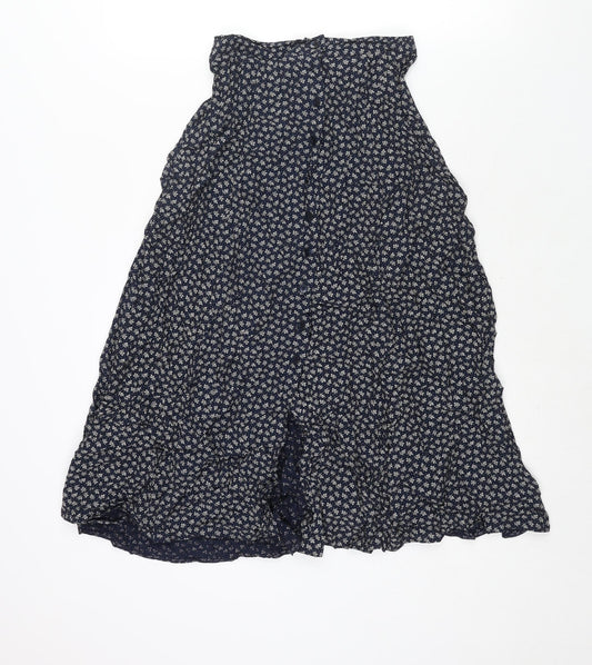 Principles Womens Blue Geometric Polyester Flare Skirt Size 24 in Button