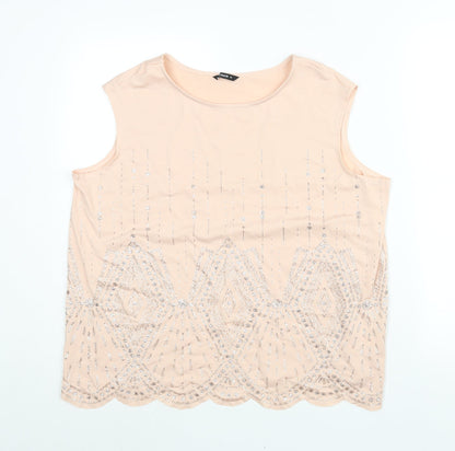 Roman Womens Pink Polyester Camisole Blouse Size 16 Round Neck - Geometric Glitter Print