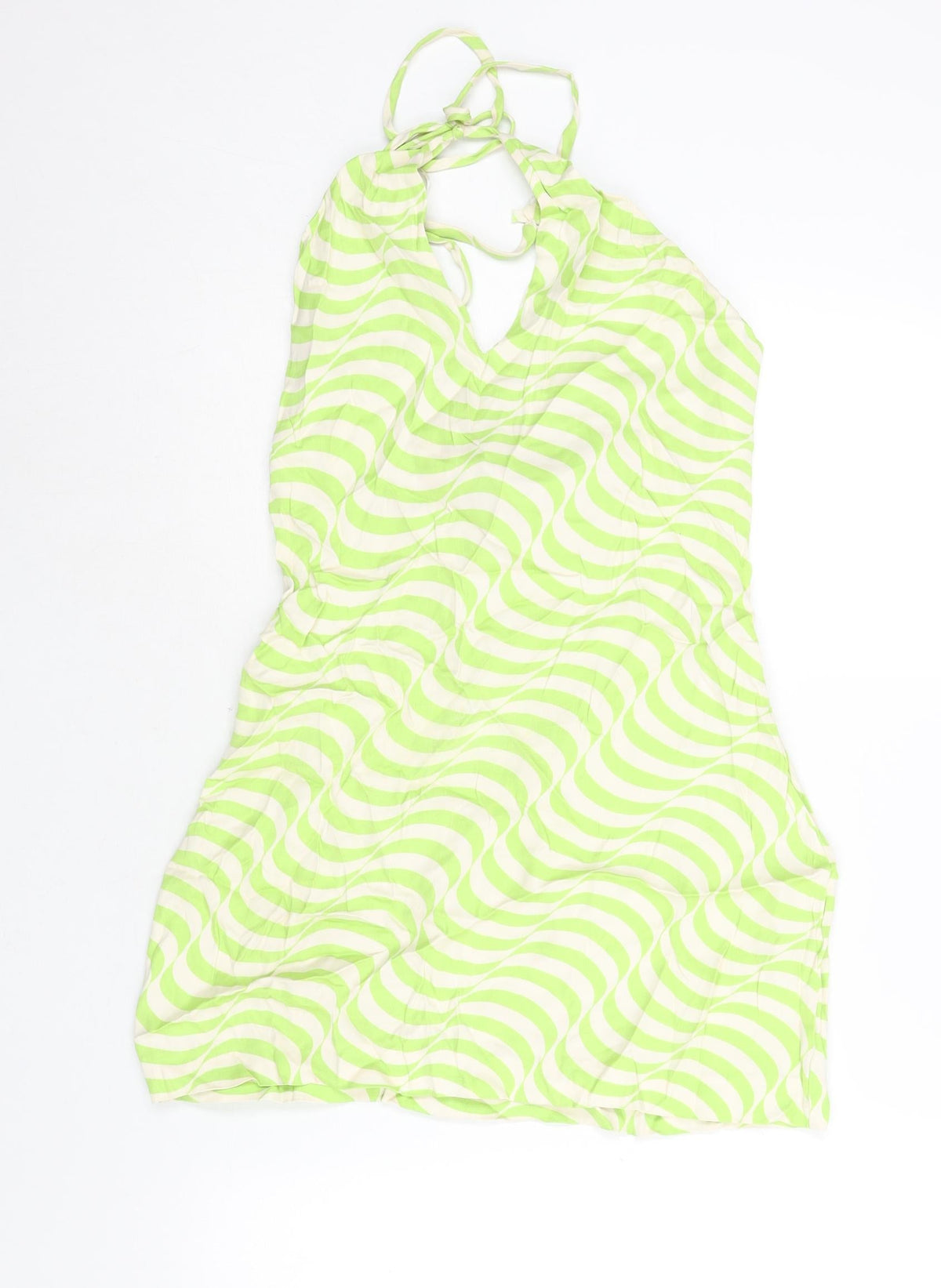 Zara Womens Green Geometric Polyester Mini Size M Halter Zip
