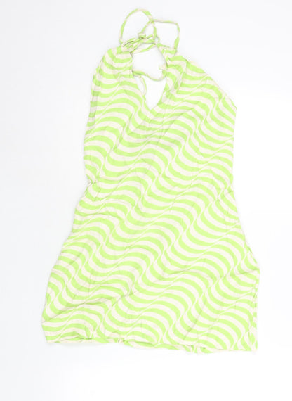 Zara Womens Green Geometric Polyester Mini Size M Halter Zip