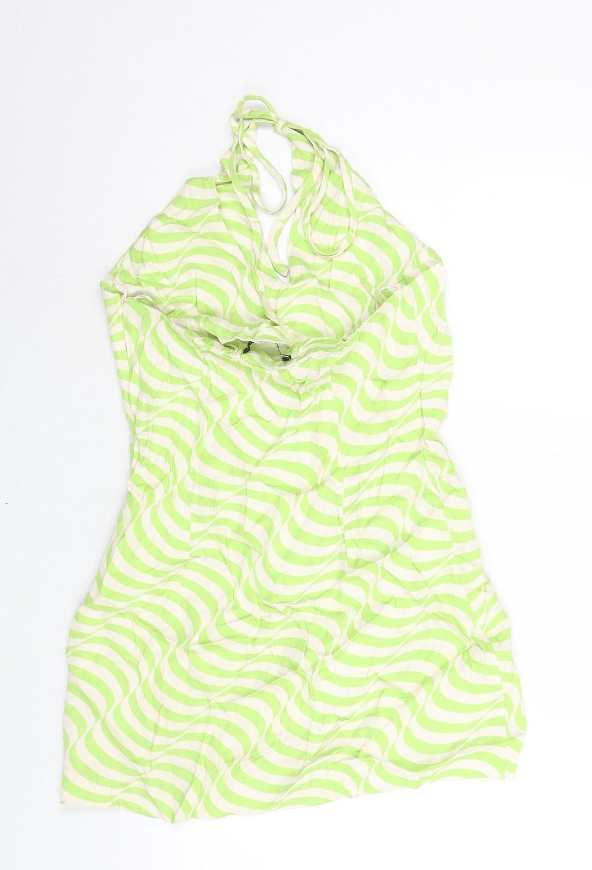 Zara Womens Green Geometric Polyester Mini Size M Halter Zip