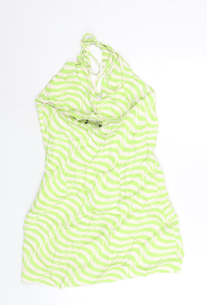Zara Womens Green Geometric Polyester Mini Size M Halter Zip