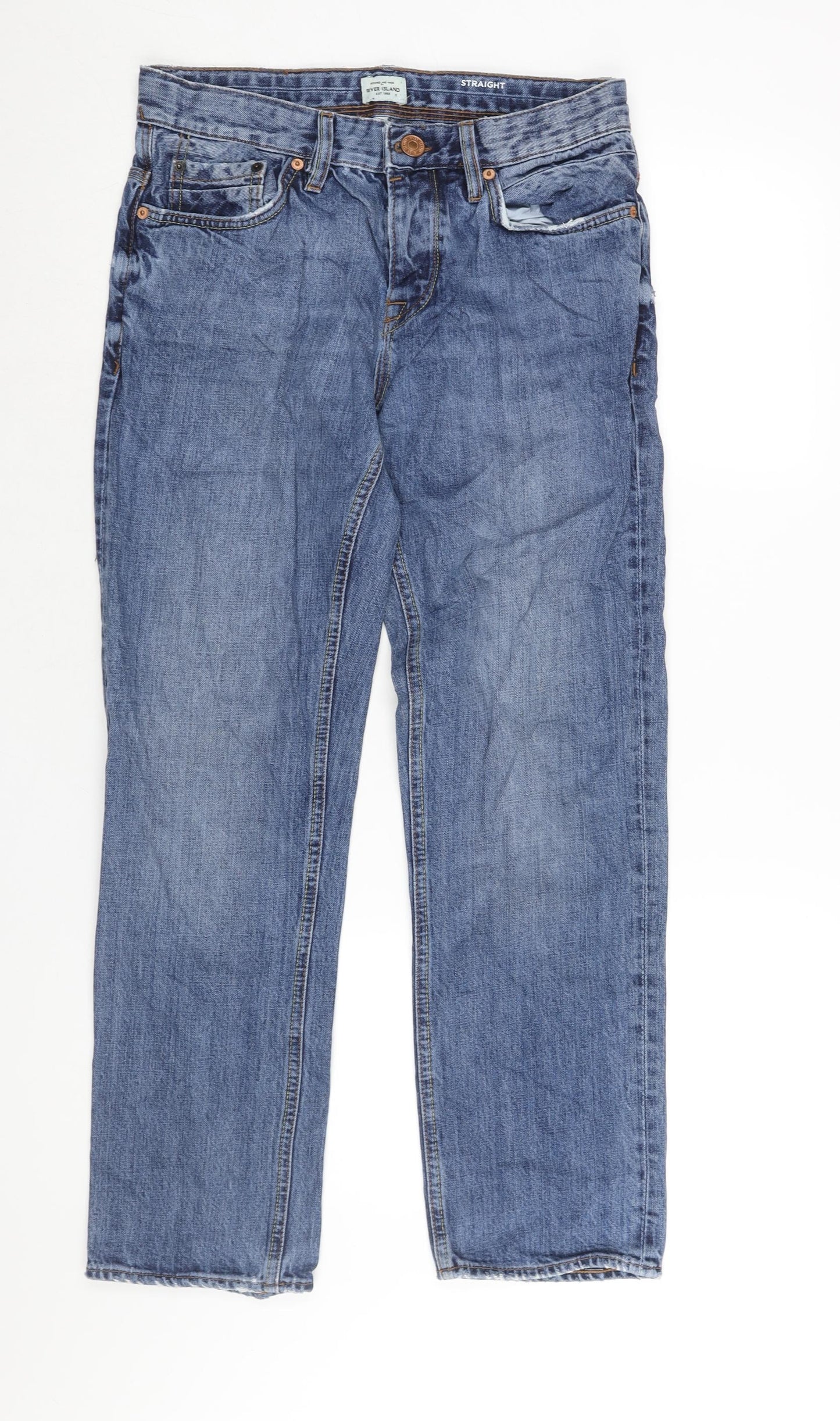 Mens UK Size 30 in River Island Regular Fit Straight Blue Jeans