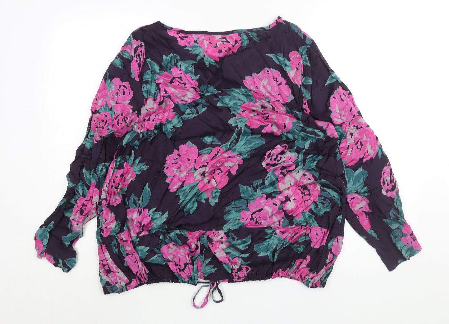 Masai Womens Purple Floral Viscose Basic Blouse Size L Roll Neck - Drawstring Hem